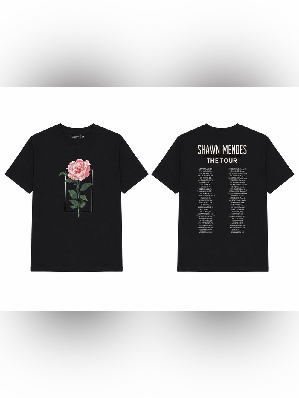SHAWN MENDES X H&M 2019 The Tour Rose Graphic Tee Sz M Concert Merch Band Fan - Picture 3 of 16